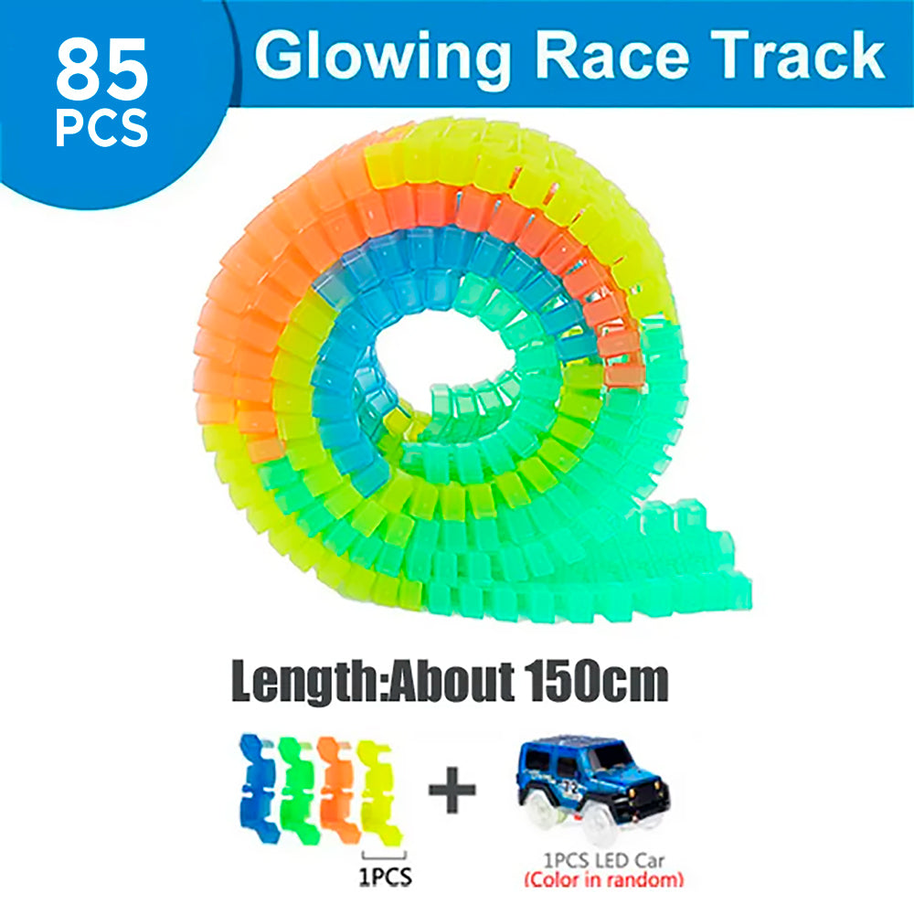 Bright Magical Racing Cars with Colorful Lights, DIY Assembly, Flexible Rail Track, Children's Toys