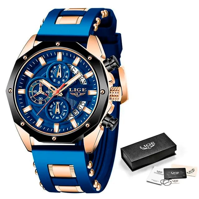 LIGE - Elegant Luxury Men Watch: Multifunctional with Chronograph and Water Resistance